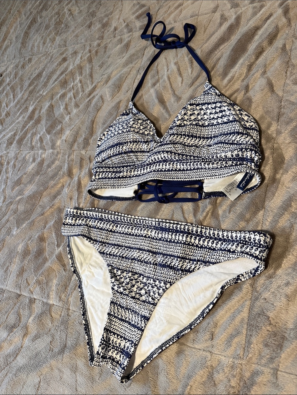 Splendid Navy and White Patterned Bikini Set